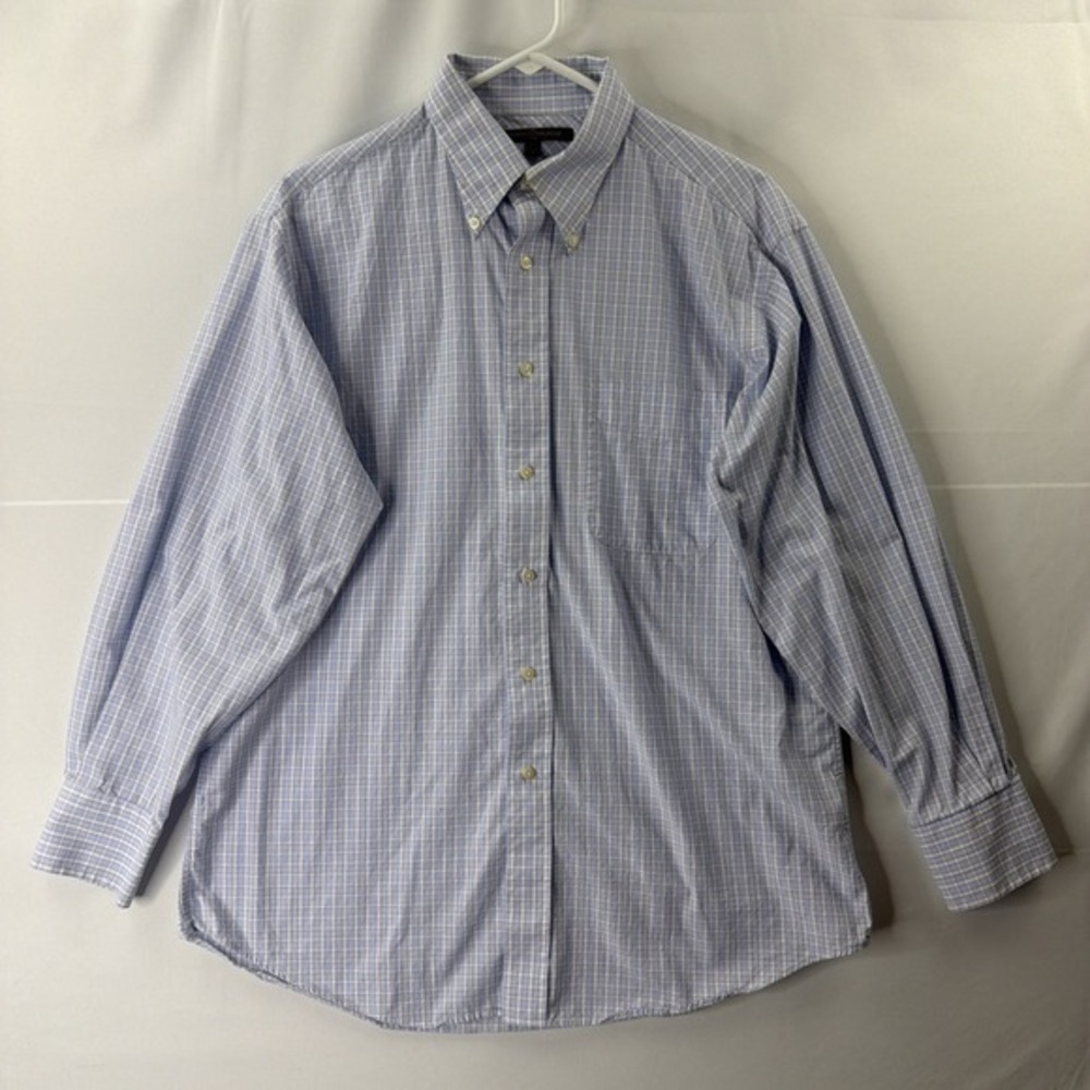 Tommy Hilfiger Mens‎ Medium Blue Gingham Check Button Down Collared Shirt Work